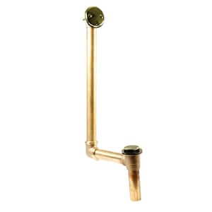 18 in. Tip-Toe Drain Trim with 2-Hole Overflow Faceplate and Direct Connect Shoe Outlet, Polished Brass