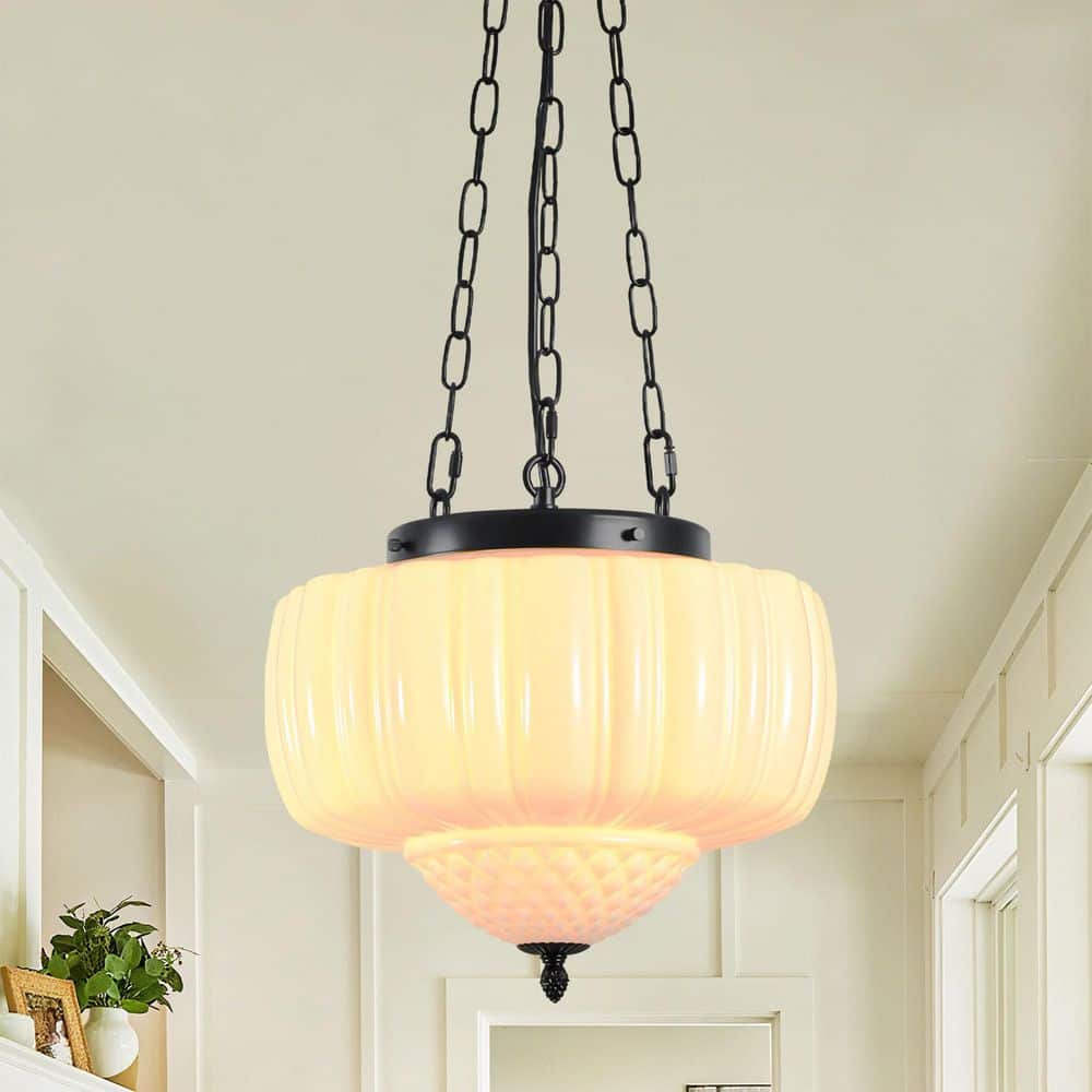 Yvonne 1-Light Modern Vintage Matte Black Cone Kitchen Island Pendant Light with Milky White Glass Shade price history on PriceWatchPro
