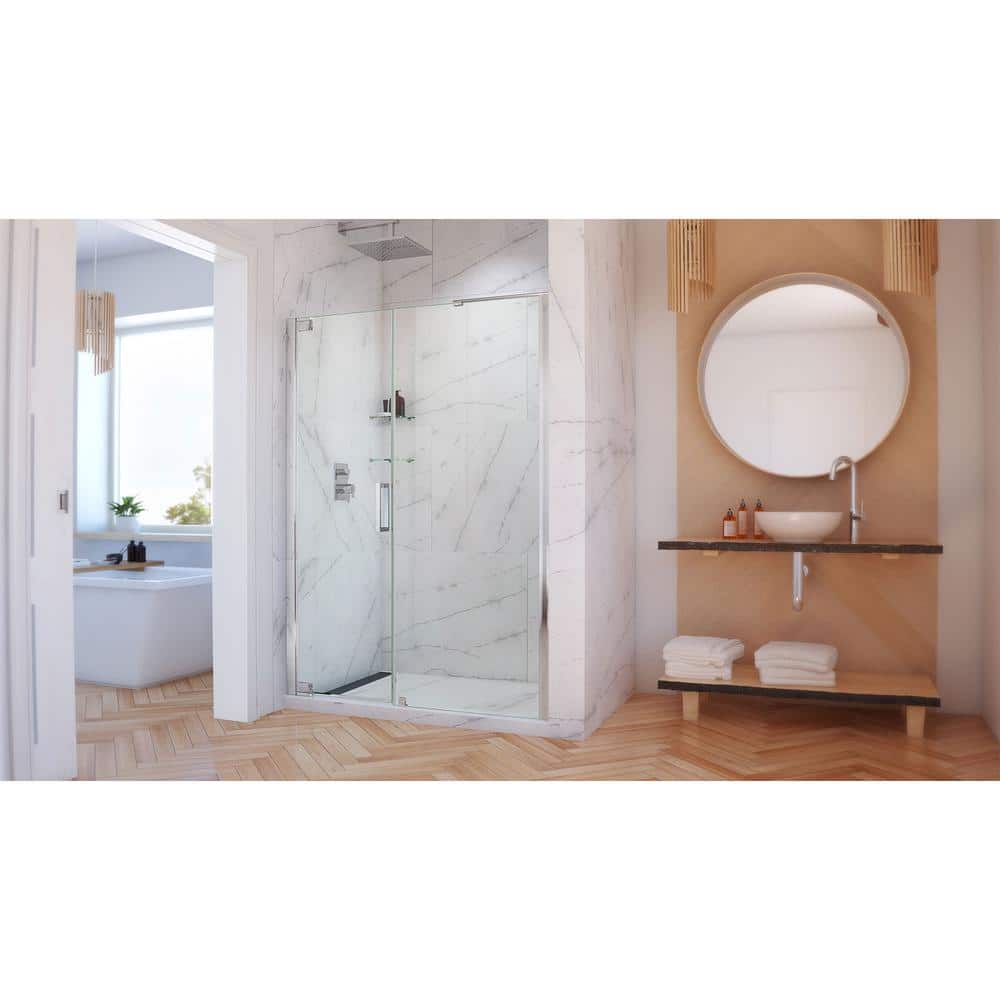 Elegance-LS 58.5" Frameless Clear Glass Pivot Shower Door with Black Hardware