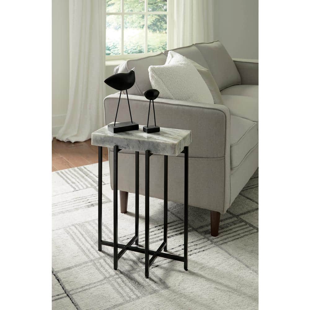 White Marble and Gunmetal Steel Rectangular Accent Table