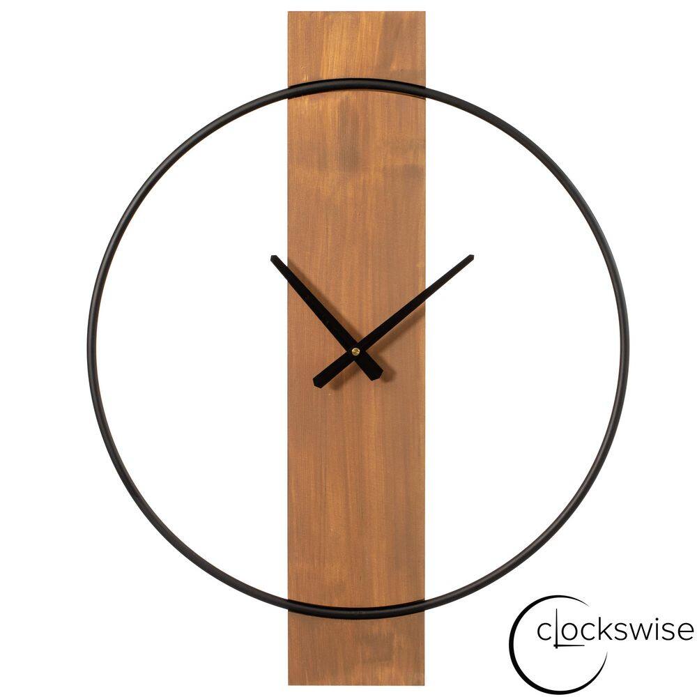 Clockswise Decorative Modern Brown Wall Clock with Black Metal Frame on Wood Board, Battery Operated Silent. 20'' Día price history on PriceWatchPro