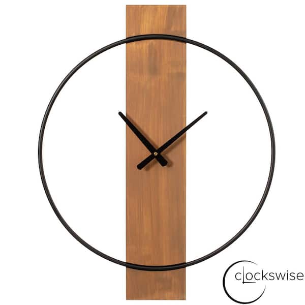 Clockswise Decorative Modern Brown Wall Clock with Black Metal Frame on Wood Board, Battery Operated Silent. 20'' Día