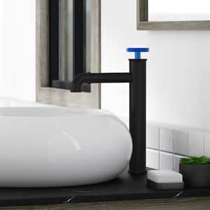 Avallon Single-Handle Single-Hole Bathroom Faucet with Blue Handles in Matte Black