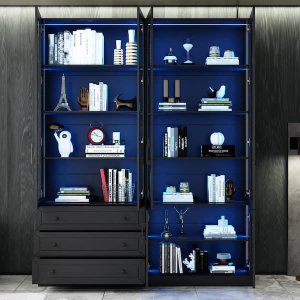 FUFU&GAGA Black Paint Finish Wood 78.7 in. H Accent Cabinet with