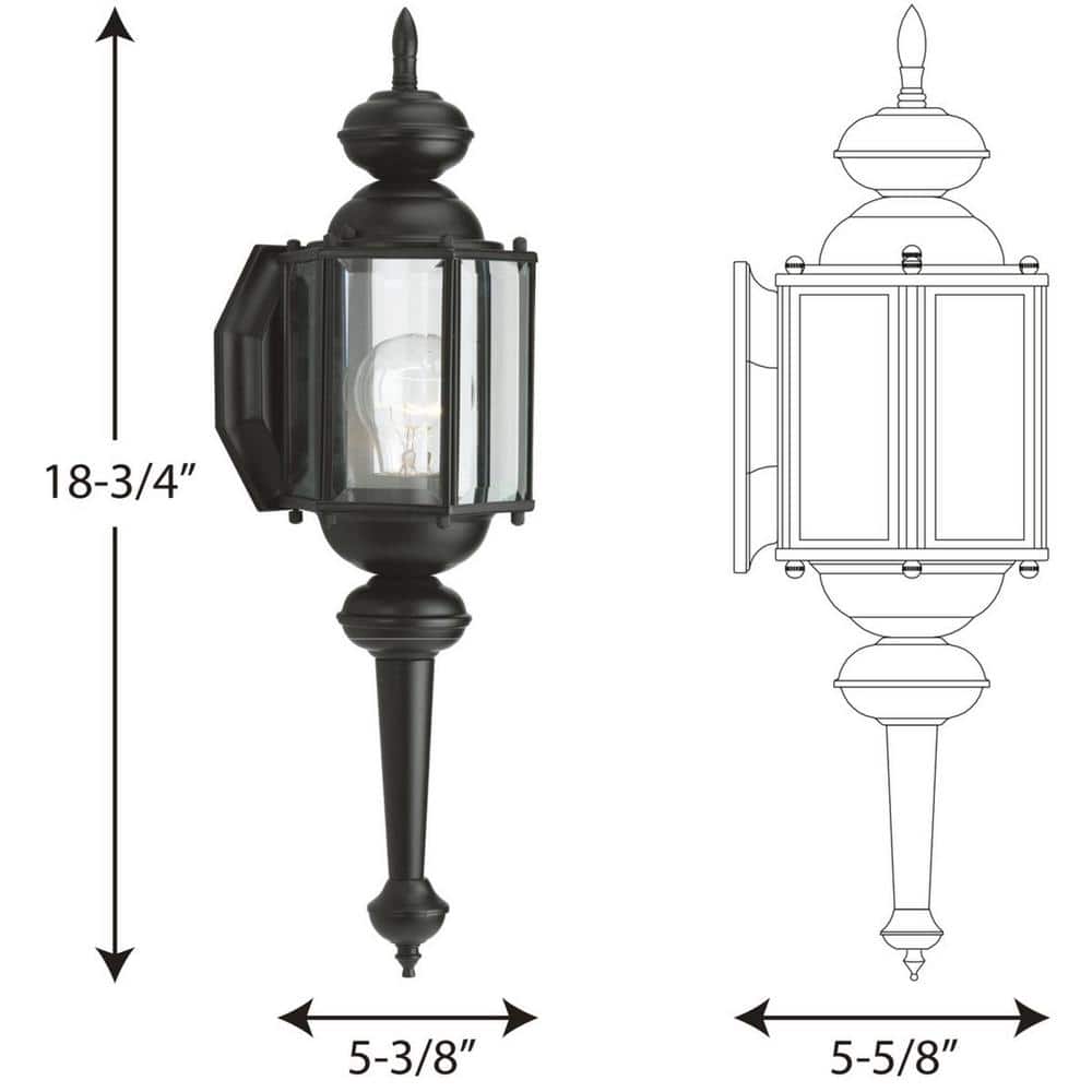 Black Hexagonal Aluminum Outdoor Wall Lantern with Clear Glass Panels