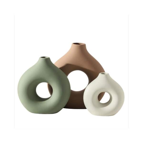 3 Pack Brown Ceramic Vases Modern Farmhouse Table Shelf Home Decor