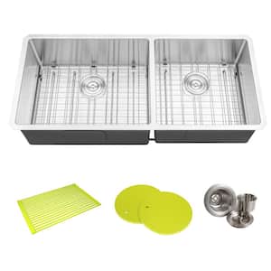 Undermount 16-Gauge Stainless Steel 42 in. x 19 in. x 10 in. 60/40 Offset Double Bowl Kitchen Sink Combo