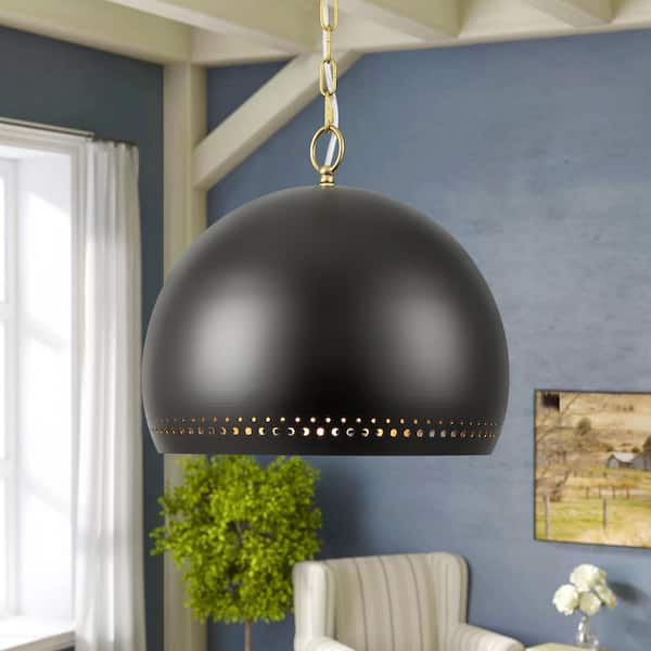 RRTYO Brindille 60-Watt 1-Light Modern Black Dome Pendant Lights for Kitchen Island