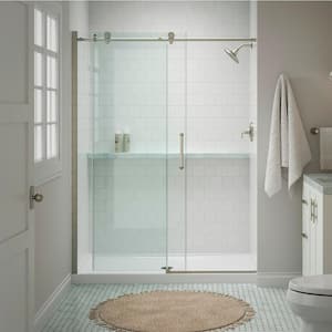 Cursiva 56-60 in. W x 78 in. H Sliding Frameless Shower Door in Anodized Brushed Nickel