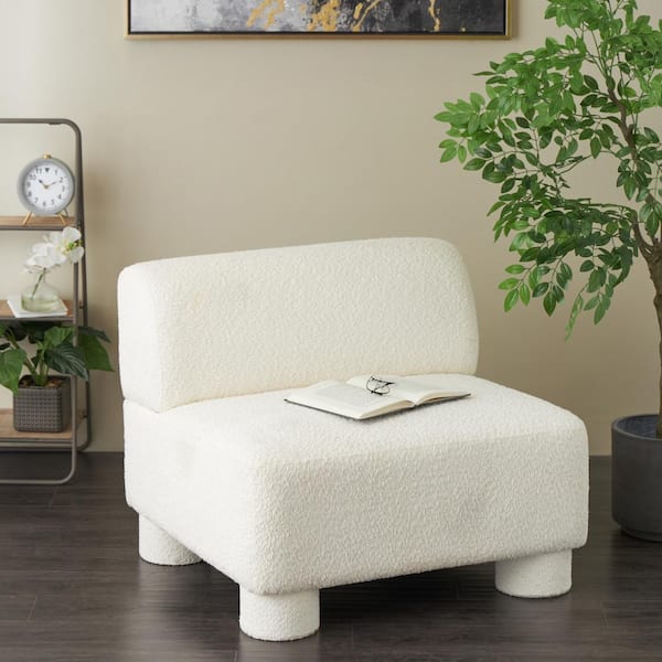 Litton Lane Celina White Square Boucle Polyester Accent Chair