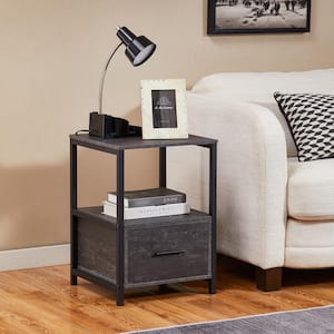 1-Drawer Charcoal Gray Modern End/Side Table for Bedroom, Night Stand with Open Shelf 22 in. H x 15.7 in. W x 15.7 in. L