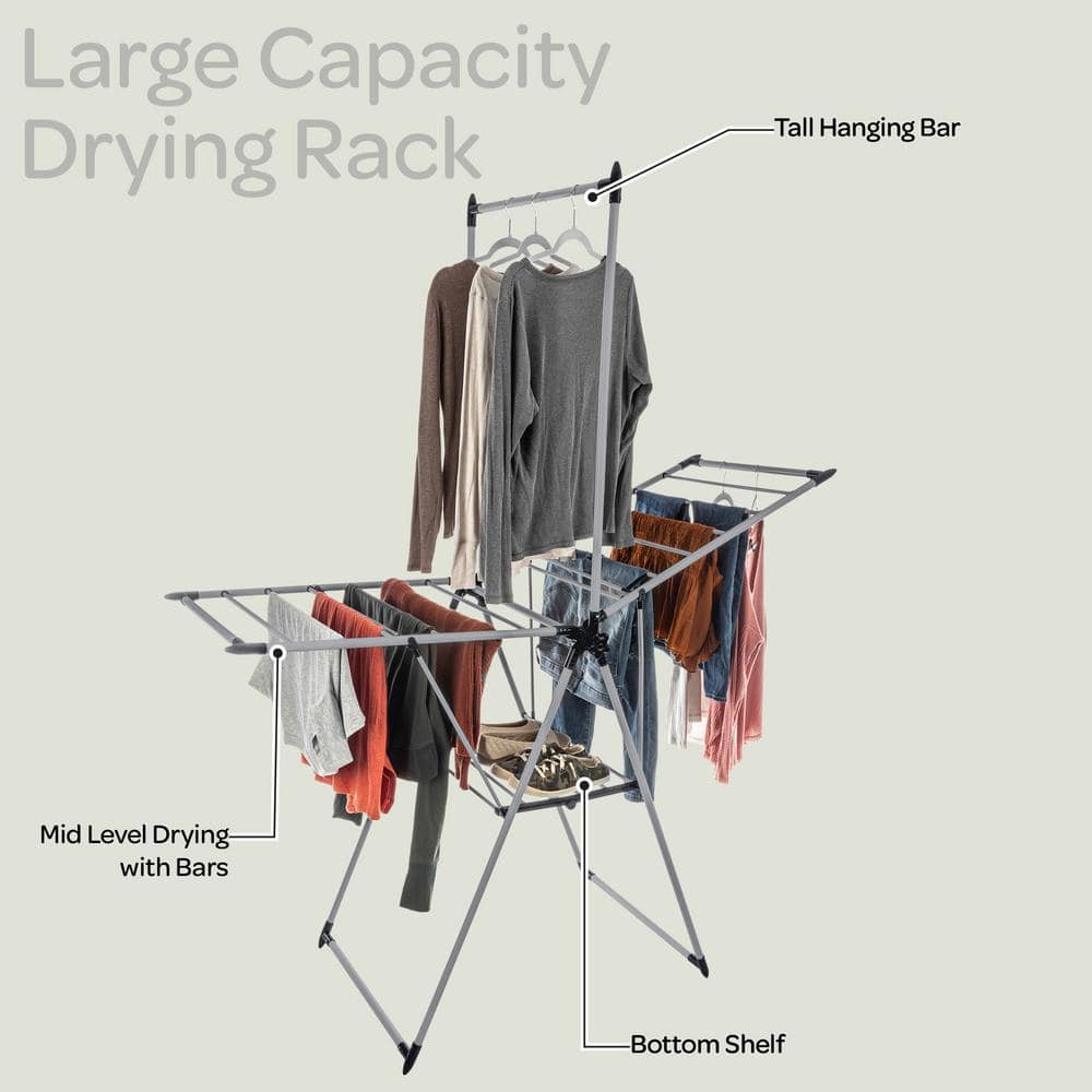 Platinum Foldable Clothes Drying Rack with 24 Rails and Hanging Bar