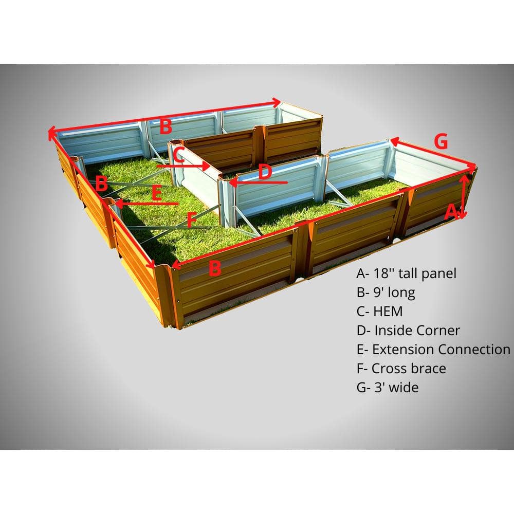 Ash Grey U-Shaped Metal Raised Garden Bed, 108 x 108 x 18 Inch