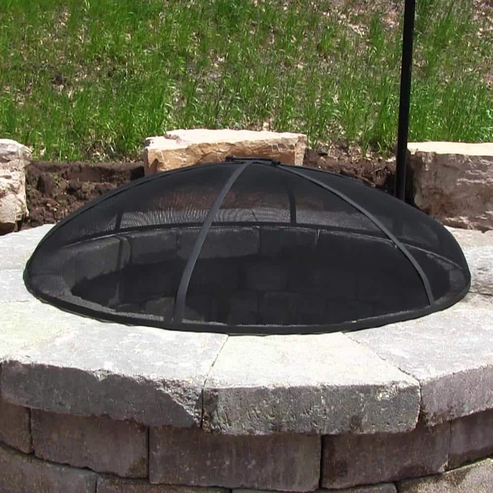 30-Inch Black Steel Mesh Fire Pit Spark Screen with Handle