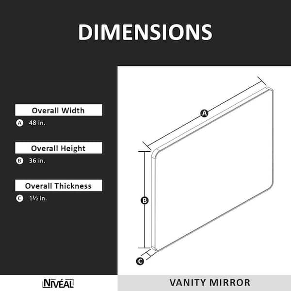 Ruhr 48 in. W x 36 in. H Rectangular Framed Wall Bathroom Vanity Mirror in Brushed Nickel