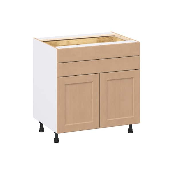 Lakewood 33 in. W x 24.5 in. D x 34.5 in. H Assembled Shaker Base Kitchen Cabinet in Sugar Cookie with Two 5 in. Drawers