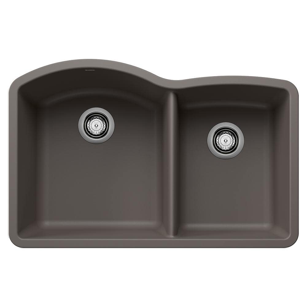 Diamond Silgranit 32.07 in. Undermount 60/40 Double Bowl Volcano Gray Grani