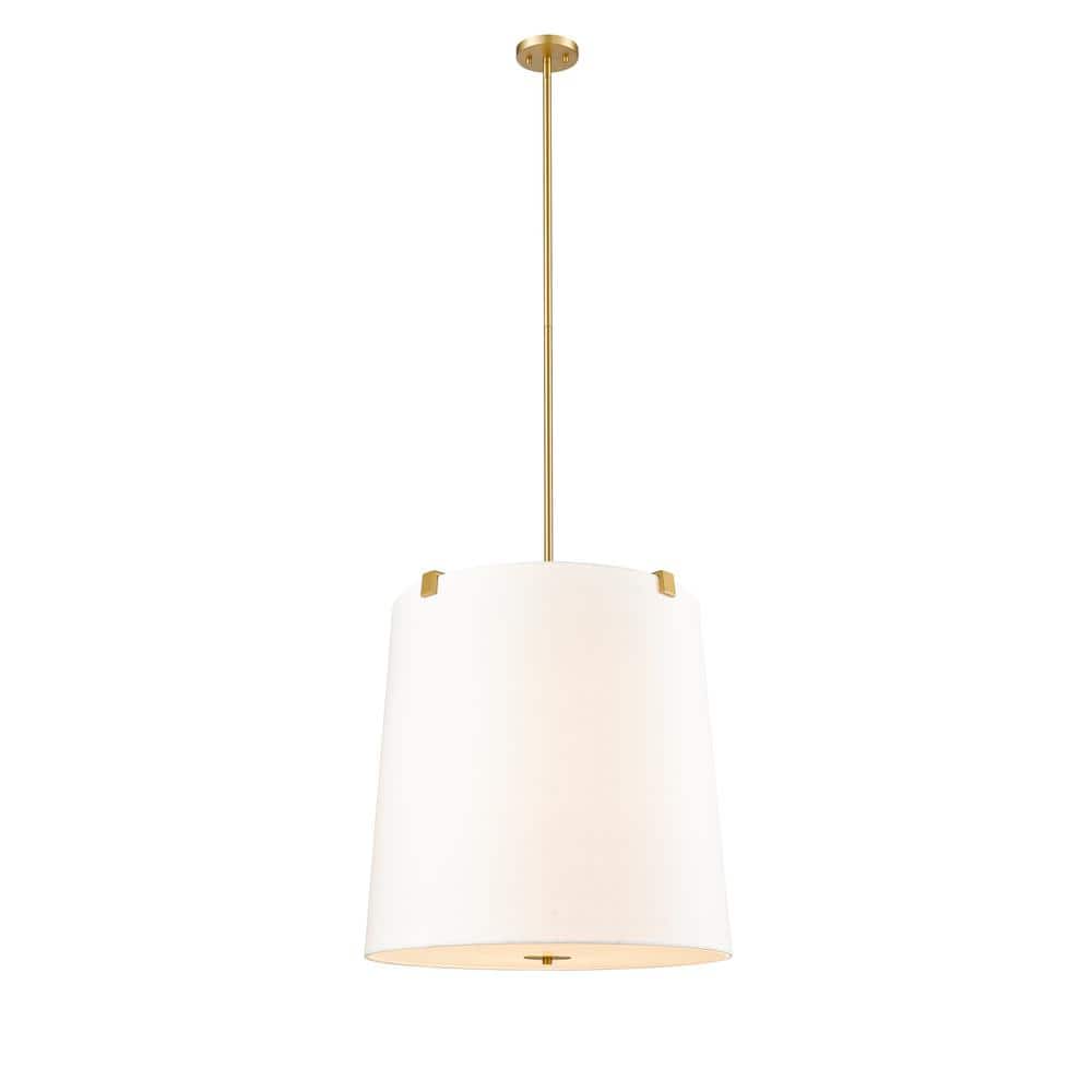 Weston 24 in. 6-Light Modern Gold Shaded Pendant Light with White Linen Fab