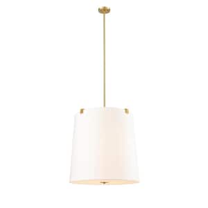 Weston 24 in. 6-Light Modern Gold Shaded Pendant Light with White Linen Fabric Shade, No Bulbs Included