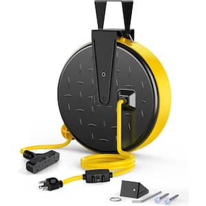 30ft. 16/3 Gauge SJTW 10Amp, Retractable Extension Cord Reel with 3- Outlets Pigtail, Circuit Breaker in Yellow