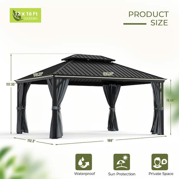 EGEIROSLIFE 12 ft. x 16 ft. Double Roof Hardtop Aluminum Patio