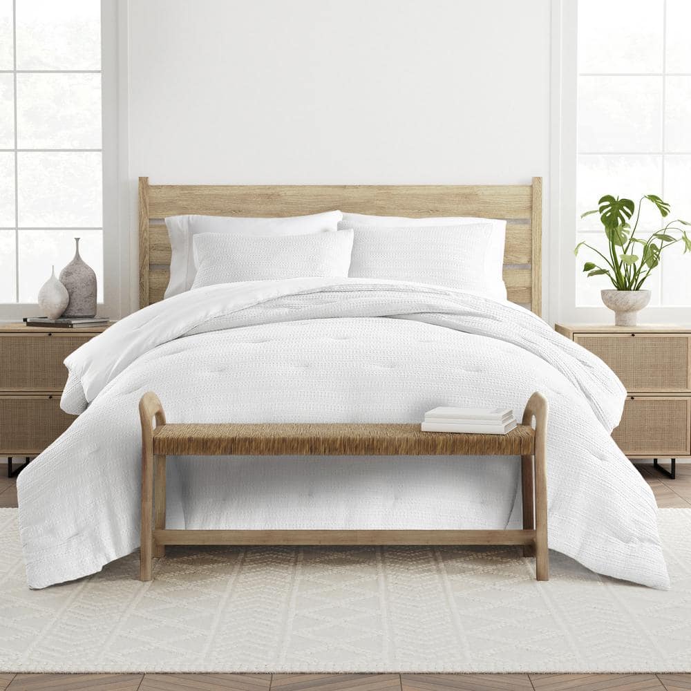 Twin White Organic Down Alternative Waffle Weave Comforter Set
