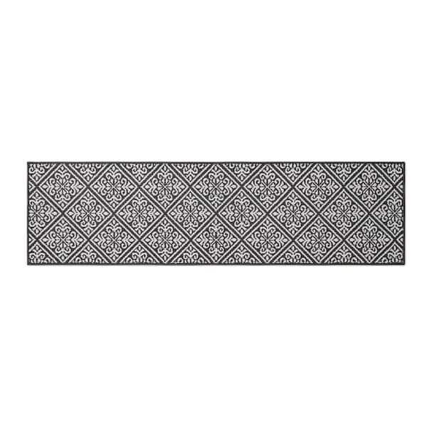Laura Ashley Austell 2-Tone Dark Grey/Ivory 2 ft. x 8 ft. Geometric Polypropylene Runner Rug