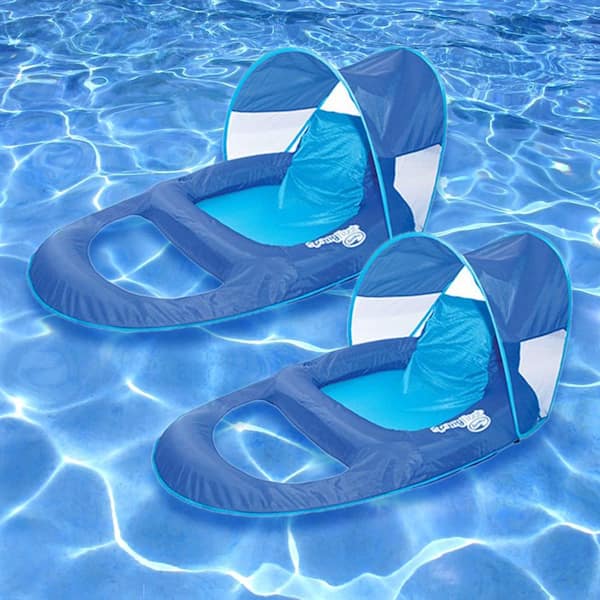 13022 2 Pack SwimWays Spring Float Recliner Pool Lounge Chair w/ Sun Canopy 
