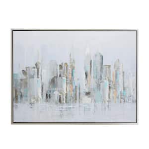 1- Panel City Buildings Framed Wall Art with Silver Frame 36 in. x 48 in.