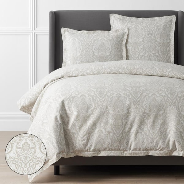 The Company Store Legends Luxury Vintage Damask Beige Full Sateen Duvet Cover