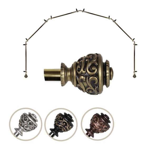 EMOH 13/16" Dia Adjustable 6 Sided Bay Window Curtain Rod 28 to 48" (each side) in Antique Brass with Diana Finials