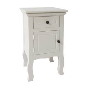 White Single Drawer Wooden Accent Cabinet with Door Storage and Cabriole Legs