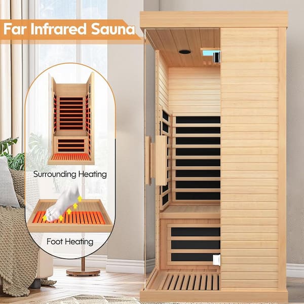 Alemo 1-Person Indoor Canadian Hemlock Infrared Sauna with 7-Carbon Crystal Heaters and Chromotherapy Lights