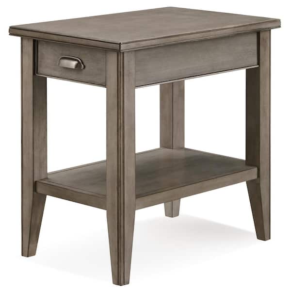 Leick Home Laurent 16 in. Smoke Gray Rectangle Solid Wood Drawer Chairside Table with Shelf