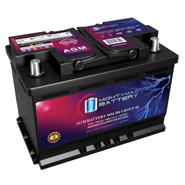 MM-H6 Start and Stop Car BCI Group Size 48 12-Volt 70 AH, 120RC, 760 CCA Rechargeable AGM Car Battery