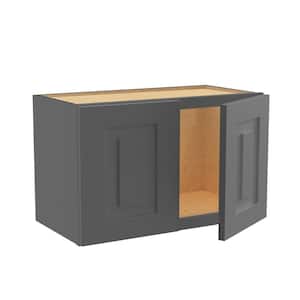 Grayson Deep Onyx Painted Plywood Shaker Assembled Wall Kitchen Cabinet Soft Close 24 in. W 12 D in. 15 in. H