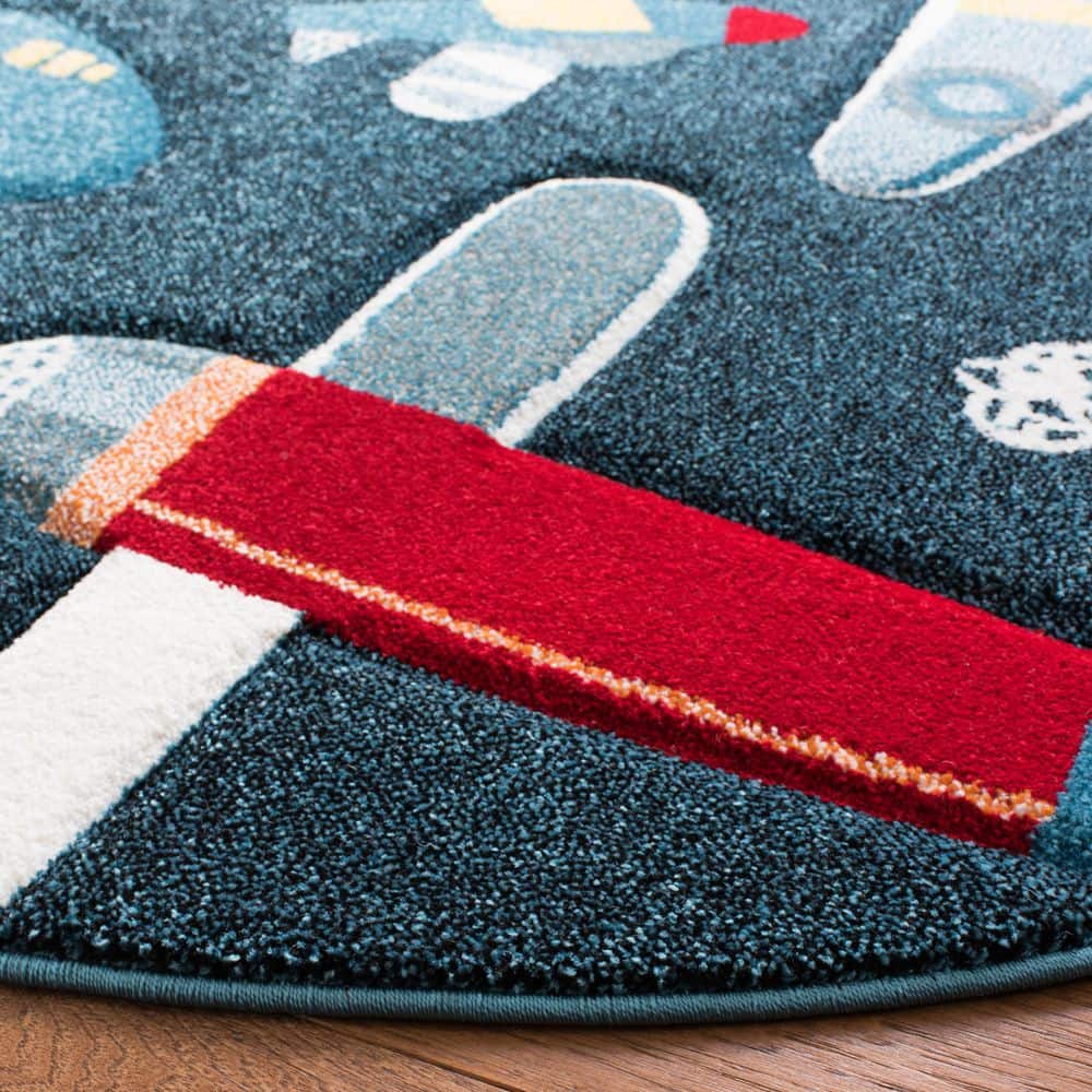 Ivory Whimsy Carousel Kids 5'3" Round Synthetic Area Rug