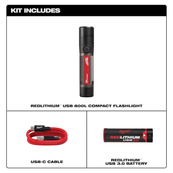 800 Lumens LED USB Rechargeable HP Fixed Focus Flashlight
