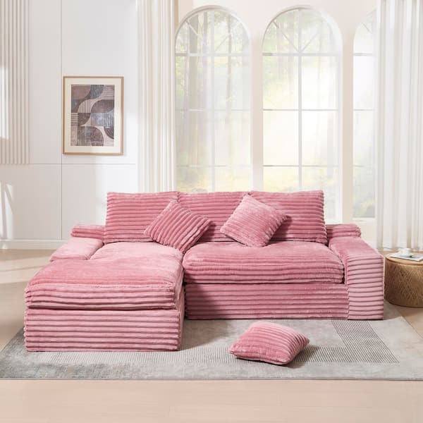 4-Seats Modular Sectional 98 in. W Armless Fabric L-Shaped Performance Fabric Sofa in Pink with Chaise