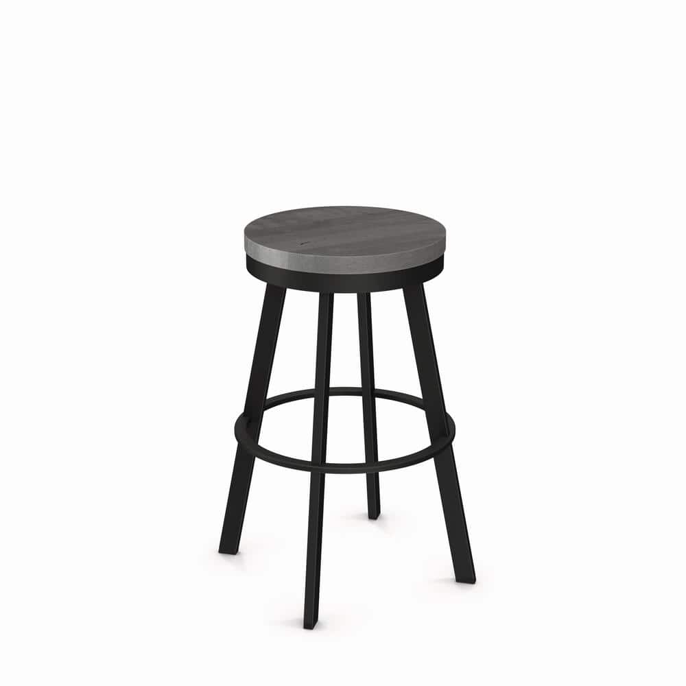 30" Grey Distressed Wood & Black Metal Industrial Swivel Barstool