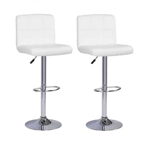 Set of 2 Bar Stools Adjustable Swivel Bar Chair Leather Counter Stools Bar Chairs, Stool for Kitchen Counter, White