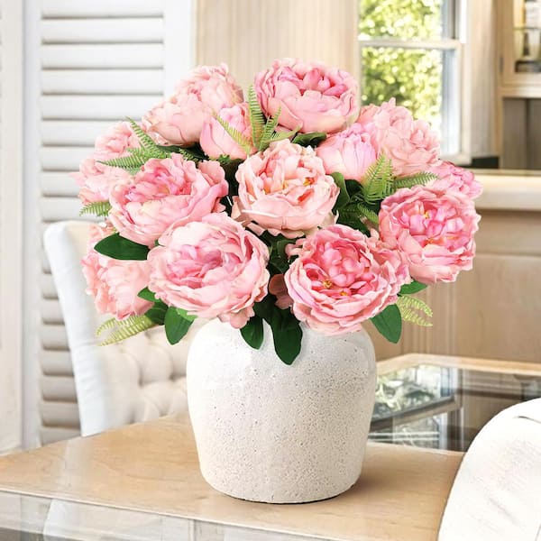 20 in. Blush Pink Artificial Lush Peony Flower Stem Bush Bouquet (Set of 2)