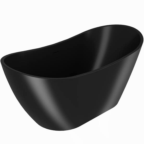 Freestanding 67 in. Fiberglass Double Slipper Flatbottom Modern Stand Alone Non-Whirlpool Bathtub in Matte Black