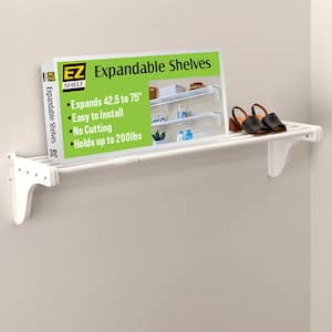 40 in. - 75 in. Expandable Metal Shelf in White with 2 End Brackets