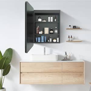 Modern 20 in. W x 28 in. H Black Rectangular Metal Framed Wall Mount Anti-fog Bathroom Medicine Cabinet with Mirror