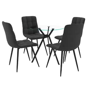 Lennox 5-Piece Glass Top Black Dining Set with Velvet Chairs
