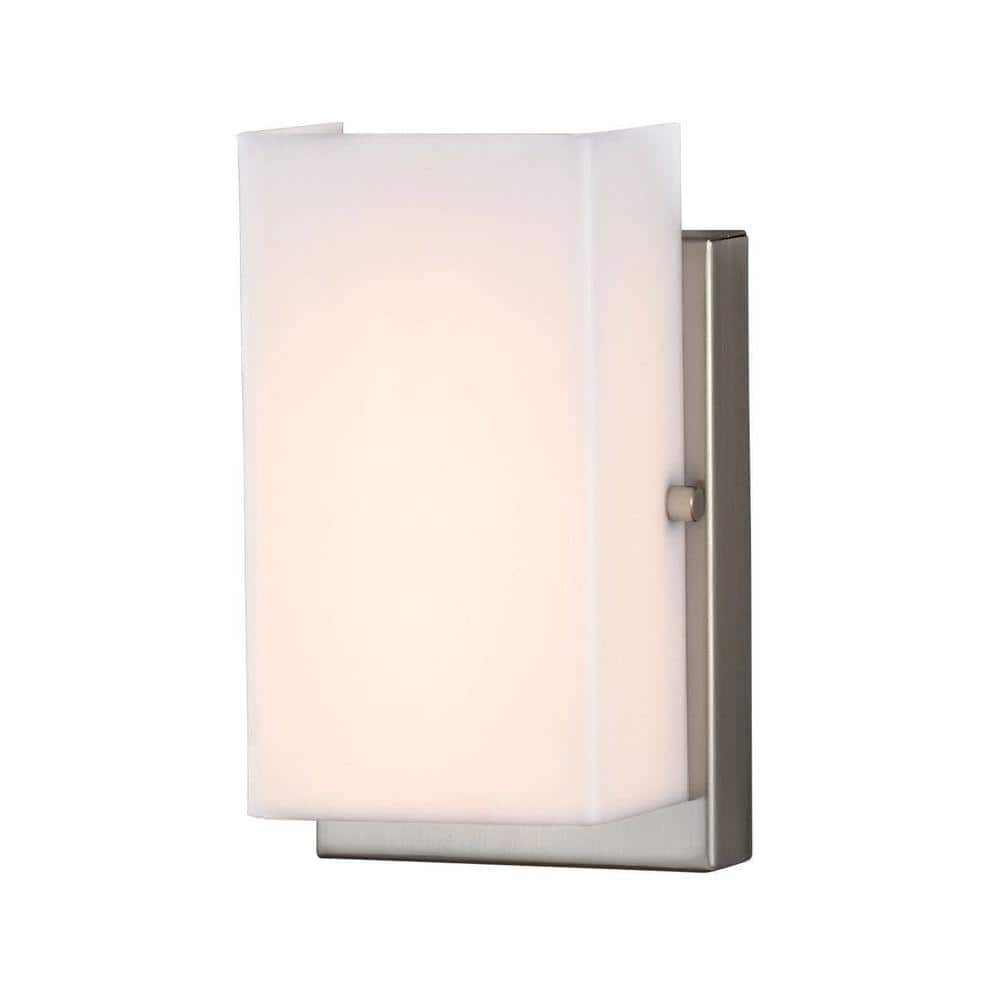 Brushed Nickel LED Wall Sconce with White Acrylic Shade