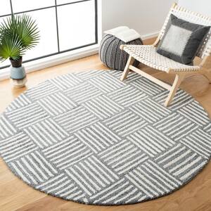 Abstract Ivory/Dark Gray 6 ft. x 6 ft. Basketweave Striped Round Area Rug