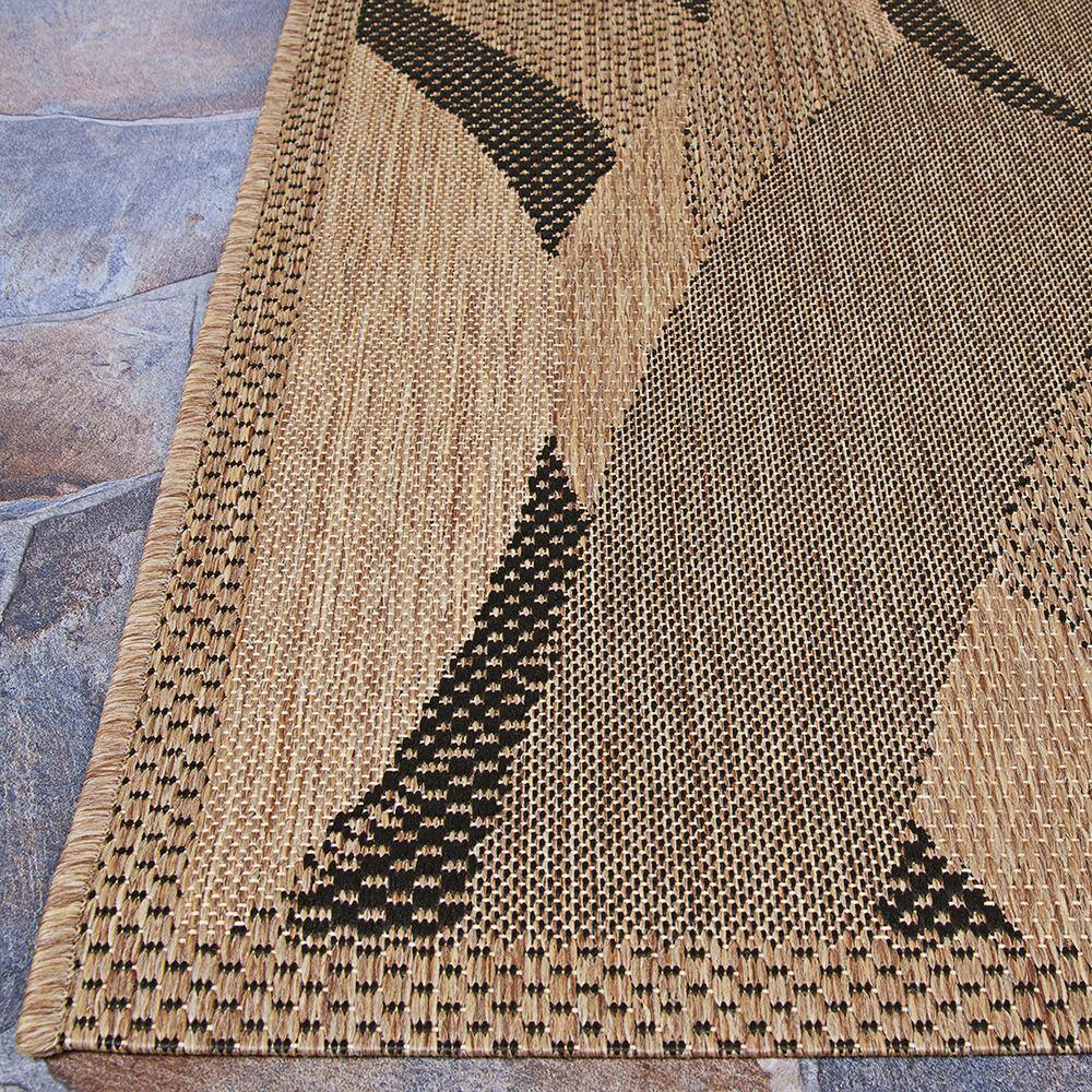 Black and Natural Flat Woven Synthetic Runner Rug