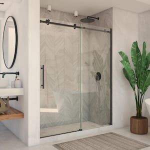 Enigma Air 60 in. W x 76 in. H Sliding Frameless Shower Door in Matte Black Finish with Clear Glass